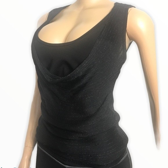 90s Cache Cow Neck Tank Black Layered Ribbed Knit Shimmer Size M - Picture 6 of 16